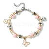 Butterfly Alloy Pink Enamel Charm Bracelets BJEW-JB10729-1