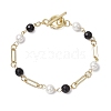 Shell Pearl Beads & Black Stone Link Bracelets BJEW-JB11270-2