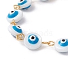 Natural Shell Flat Round with Evil Eye Link Chain Bracelet with Enamel BJEW-C015-21G-3
