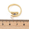 Evil Eye Brass Micro Pave Clear Cubic Zirconia Open Cuff Rings for Women. with ABS Plastic Imitation Pearl and Enamel RJEW-G343-20G-5