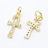 Brass Micro Pave Grade AAA Cubic Zirconia Tiny Cross Charms ZIRC-P067-10G-NR-1