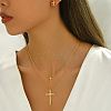 Stainless Steel Rhinestones Double-layer Cross Pendant Necklace & Stud Earrings Set for Women LY3624-4