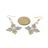 Glass Seed Beaded Cross Fleury Dangle Earrings with Round Shell Pearl EJEW-MZ00033-5