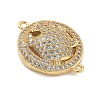 Rack Plating Brass Micro Pave Clear Cubic Zirconia Flat Round with Leopard Connector Charms KK-A234-061G-2