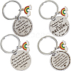 Gorgecraft 4Pcs 4 Styles  Teacher's Day Stainless Steel Flat Round with Word Pendant Keychain KEYC-GF0001-11-1