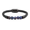 Men's Black Onyx Stone Beaded Bracelet with Magnetic Clasp Leather Weave Jewelry ST4317096-1