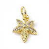 Brass Micro Pave Clear Cubic Zirconia Leaf Charms ZIRC-F132-42G-1