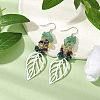 Leaf 201 Stainless Steel Natural Citrine & Natural Green Aventurine & Natural Malachite & Natural Garnet Chip Dangle Earrings EJEW-JE06138-02-2