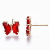 Cubic Zirconia Butterfly Stud Earrings with Glass KK-S365-003B-3