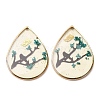 Brass & Transparent Epoxy Resin & Dried Flower Pendants RESI-G133-03G-01-1
