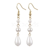 Teardrop Shell Pearl & Brass Dangle Earrings for Women EJEW-TA00513-1