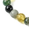 Natural Labradorite & Citrine & Black Onyx(Dyed & Heated) & Moss Agate Round Beaded Stretch Bracelets BJEW-JB10910-06-3