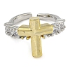 Brass Micro Pave Clear Cubic Zirconia Open Cuff Rings RJEW-Z046-06G-04-2