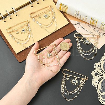 5Pcs Rhinestone Eye & Alloy Star Charms Safety Pin Brooch JEWB-CJ0003-44-1