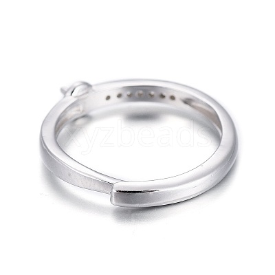 Anti-Tarnish Adjustable Rhodium Plated 925 Sterling Silver Finger Design Ring Mounts Fittings with Pearl Seat X-STER-F048-15P-1