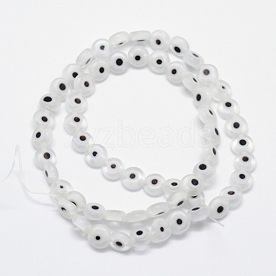 Handmade Evil Eye Lampwork Flat Round Bead Strands LAMP-L058-6mm-07-1