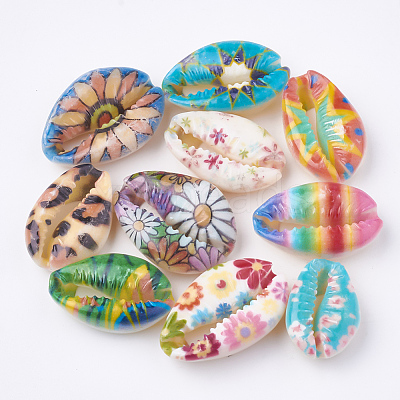 Printed Cowrie Shell Beads SHEL-S274-27-1