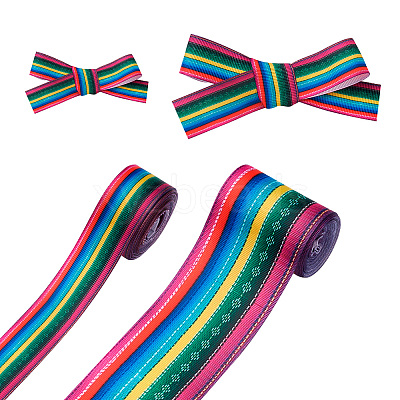 2Rolls 2 Styles Stripe Pattern Printed Polyester Grosgrain Ribbon OCOR-TA0001-37I-1