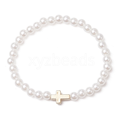 ABS Plastic Imitation Pearl Round Beads Stretch Bracelets BJEW-JB11605-03-1