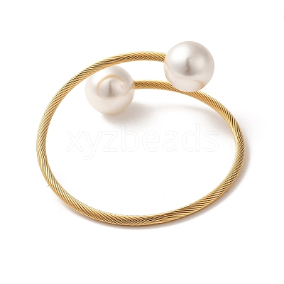 Plastic Imitation Pearl Round Beaded Cuff Bangle BJEW-P310-07G-1