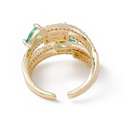 Aquamarine Cubic Zircon Teardrop and Rectangle Open Cuff Ring RJEW-B043-08-1