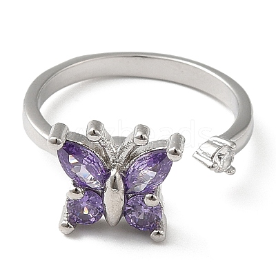 Rotatable Cubic Zirconia Butterfly Open Ring RJEW-Q776-03P-1
