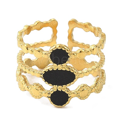 Oval 304 Stainless Steel Enamel Open Cuff Rings for Women RJEW-F166-32G-01-1