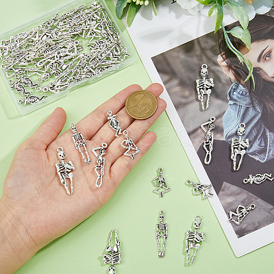 60Pcs 5 Styles Tibetan Style Alloy Pendants FIND-HY0002-80-1