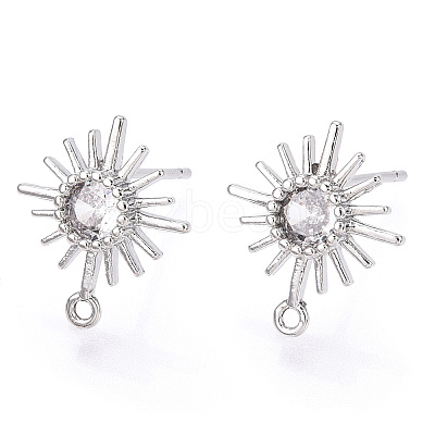Brass Micro Clear Cubic Zirconia Stud Earring Findings KK-R132-064P-1