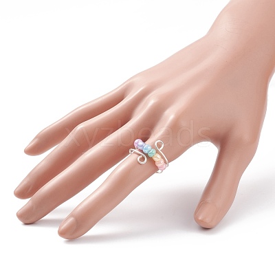 Glass Seed Rotating Beaded Cuff Ring RJEW-JR00511-05-1