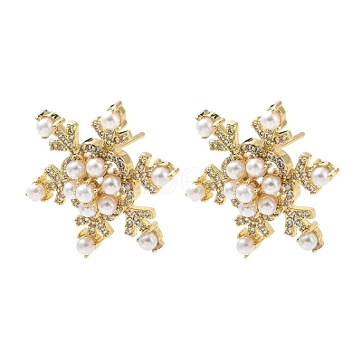 Snowflake Brass Micro Pave Cubic Zirconia Stud Earrings EJEW-G452-03G-1