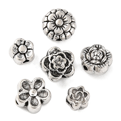 120Pcs 6 Style Tibetan Style Alloy Flower Beads TIBE-YW0001-26-1