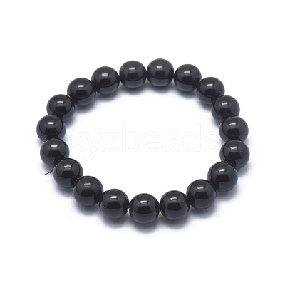 Synthetic Black Stone Bead Stretch Bracelets BJEW-K212-B-032-1