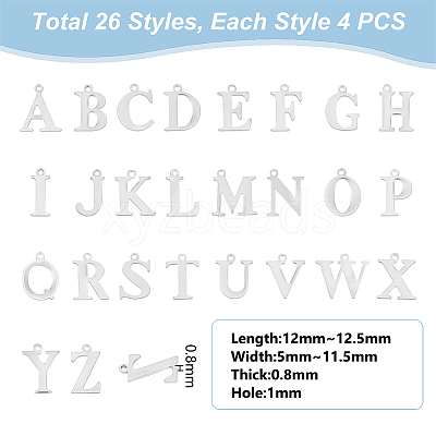 104Pcs 26 Styles 304 Stainless Steel Charms STAS-UN0057-45-1