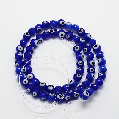 Handmade Evil Eye Lampwork Round Bead Strands LAMP-L055-6mm-06-1