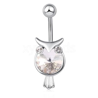 Piercing Jewelry Real Platinum Plated Brass Cubic Zirconia Owl Navel Ring Navel Ring Belly Rings AJEW-EE0001-33A-1