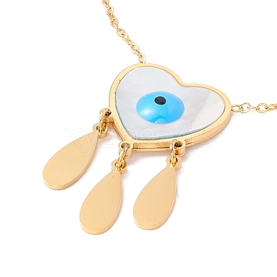 Ion Plating(IP) 304 Stainless Steel Heart with Teardrop Pendant Necklace NJEW-P262-06G-1