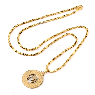 201 Stainless Steel Box Chain Eye of Horus Pendant Necklaces NJEW-P316-07G-1
