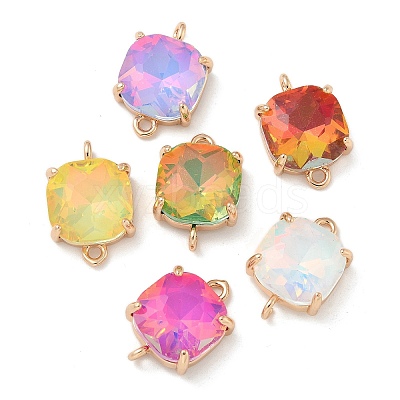 Brass Pave Faceted Glass Square Connector Charms X1-KK-G517-14G-1