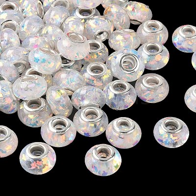 Transparent Resin Rondelle European Beads RESI-S023-01-1