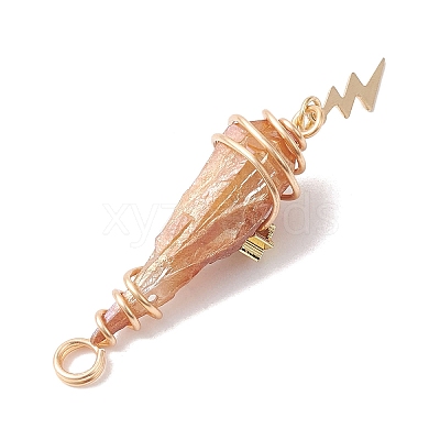 3Pcs 3 Styles Electroplated Natural Quartz Crystal Copper Wire Wrapped Pendants PALLOY-JF02586-07-1