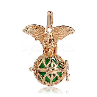 Golden Plated Brass Hollow Round Cage Pendants KK-J252-02G-1