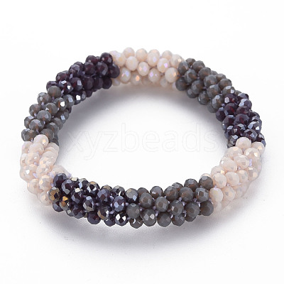 Crochet Glass Beads Braided Stretch Bracelet BJEW-T016-08K-1