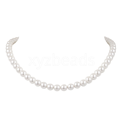 8MM Round White Shell Pearl Beaded Necklaces NJEW-JN05700-1