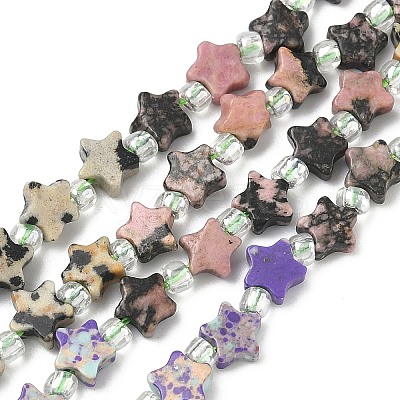 5 Styles Synthetic Imperial Jasper & Natural Green Spot Jasper & Rhodonite & Dalmatian Jasper & Kambaba Jasper Beads Strands G-D095-A02-1