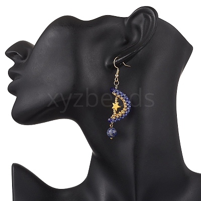 Natural Lapis Lazuli Dangle Earrings EJEW-MZ00544-01-1