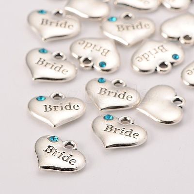 Wedding Theme Antique Silver Tone Tibetan Style Heart with Bride Rhinestone Charms LS-TIBEP-N005-12A-1