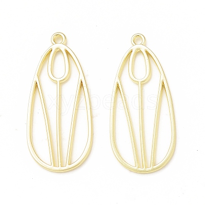 Rack Plating Alloy Teardrop with Tulip Pattern Open Back Bezel Pendants LS-X-FIND-G052-51LG-1