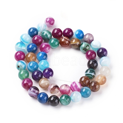 Natural Striped Agate/Banded Agate Beads Strands G-G582-6mm-46-1