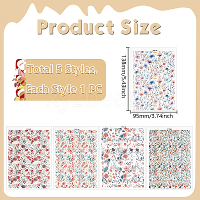 5Pcs 5 Styles Flower Pattern Ceramics Clay Water Transfer Paper STIC-UN0001-02-1